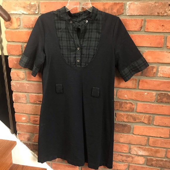 Theory A-Line Stretch Shirt Dress Plaid Mixed Fabric Button Down Fit Flare Midi - Picture 9 of 16